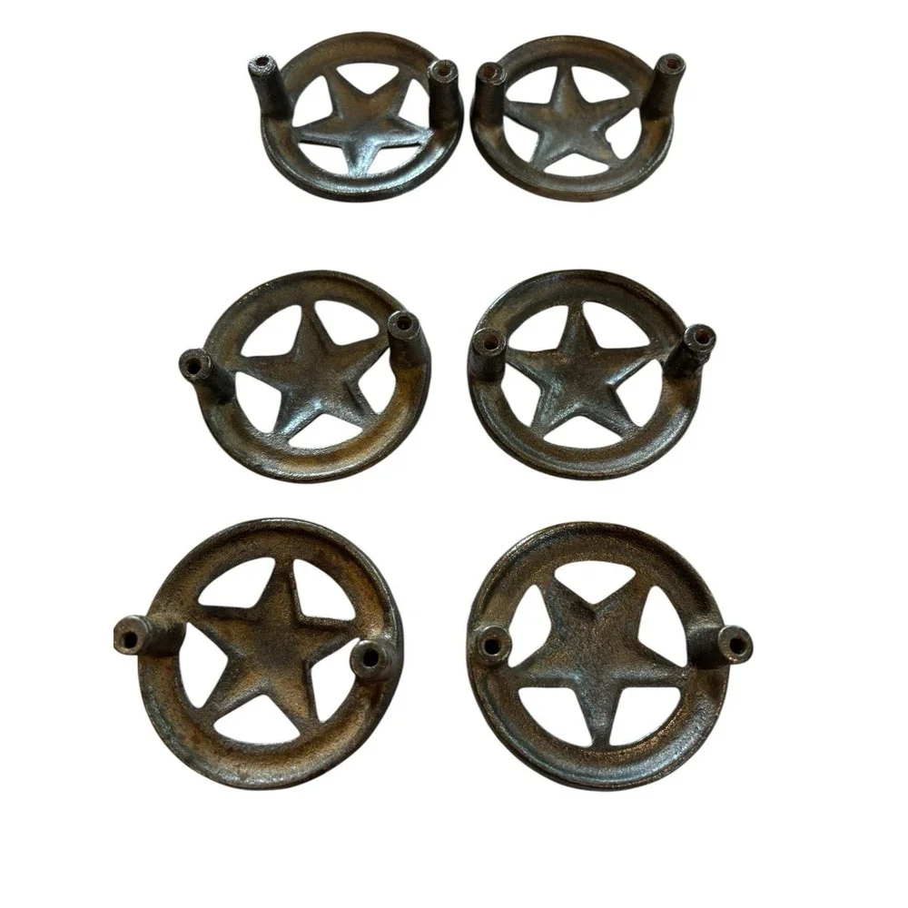 Six (6) Cast Iron Circle Texas Lone Star Drawer Pulls 2 1/2
